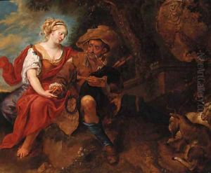 A peasant Woman courting a travelling Musician in a Landscape by Jan Thomas Van Ypren