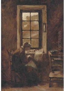Sewing by the window by Edmond Charles Joseph Yon