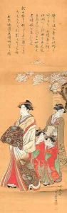 Courtesan and attendants parading under cherry blossoms by Kitagawa Yukimaro