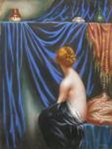 Nud Cu Draperie Albastra by Misu Teisanu