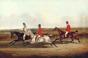 Group portrait of Lord Durham, Ralph Lambton and Billy Williamson, riding to a meet by John Dalby