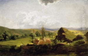 Hilly Landscape With Children Playing