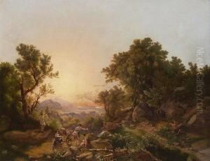 Ideale Landschaft Mit Lagernden Und Jagenden Nymphen Dianas.
