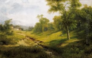 Landscape Witha Brook And Walking People