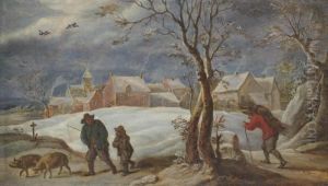 A Winter Landscape With Peasants On A Track by David The Younger Teniers