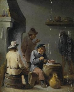 Peasants Smoking By A Hearth In An Interior