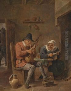 A Tavern Scene With A Couple At A Table by David The Younger Teniers