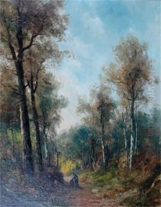 Wood Landscape With Figures On A Pathway