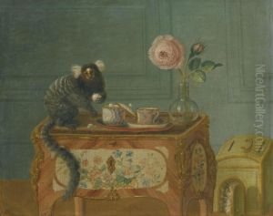 A Marmoset Taking Sweets On A Painted Commode by Louis Tessier