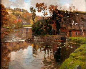 Strohgedeckte Hutte Am Fluss