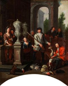 Jagdgesellschaft In Der Loggia Eines Schlosses