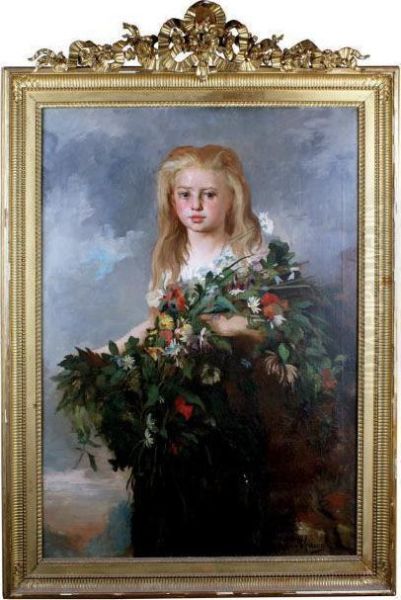 Portrait De Jeune Fille Au Bouquet De Fleurs Des Champs - view 1