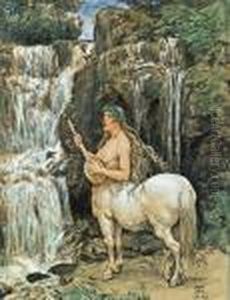 Weiblicher Kentaure An Einem Wasserfall by Hans Thoma