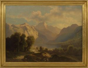 An Expansive View With Mountains And Lake by Josef Thoma