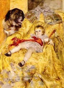 A Portrait Of Christian De Falbe With A Saint Bernard At Luton Hoo by Anders Zorn