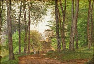 Sentiero Nel Bosco Con Vecchio Maniero E Figure by Anton Erik Ch. Thorenfeld