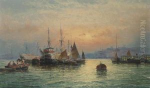 Shipping Off Scarborough At Dusk