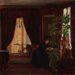 Interior With A Woman Writing Letters by Christian Thorrestrup