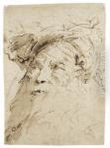 A Head Of A Bearded Oriental Wearing A Turban, Turned To The Left by Giovanni Battista Tiepolo