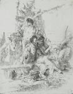 Polichinelle Parlant A Deux Magiciens by Giovanni Battista Tiepolo