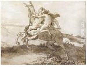 A Centaur Holding A Lyre, Galloping With A Female Faun