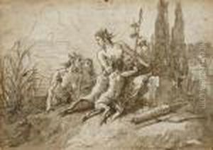 A Satyr Family In A Landscape by Giovanni Domenico Tiepolo