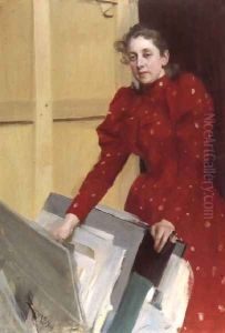 Porträtt av Emma Zorn i Parisateljén (Portrait of Emma Zorn in the Paris studio) by Anders Zorn