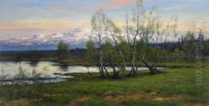 Fjallbjorkar Vid Vattendrag by Johan Tiren