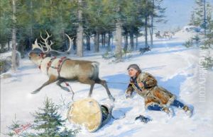 Kappkorning - Vintermotiv Med Samepojke Och Ren
