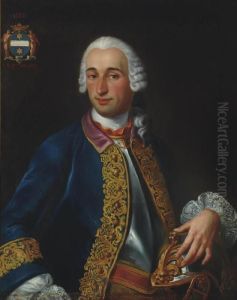 Portrait Of A Gentleman, 
Possibly Denis Robert Bruneau De Vitry, Baron De Vitry, Half-length, In A
 Breastplate And Blue Coat With Gold Embroidery, His Left Hand Resting 
On His Helmet