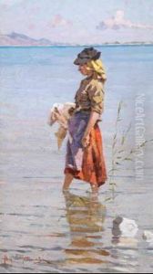 Contadinella Sul Lago Di Massacciuccoli by Angiolo Tommasi