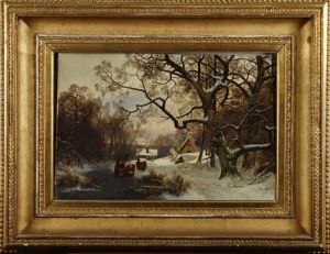 Vinterlandskap Med Figurer by Oscar Emil Torna