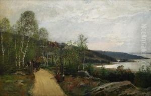 Kustlandskap Med Hastskjuts - Sannolikt Motiv Fran Ljustero Medsaxarfjarden I Fonden by Oscar Emil Torna