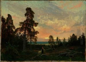Il Torna, Attributed: Evening
Atmosphere With A Shepherd Girl Walking On A Mounting Road. Inscribed
And Dated Monogram 91. 25 X 35 Cm by Oscar Emil Torna