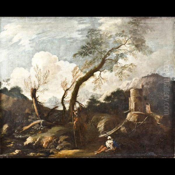 Paesaggio Con Figure E Torrione Sullo Sfondo - view 1