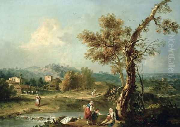 An Italianate River Landscape with Travellers - view 1