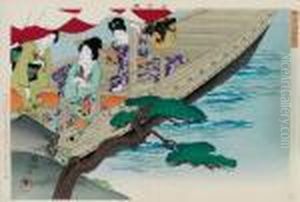 Drei Edle Damen Bei Einer Kahnfahrt by Chikanobu Toyohara