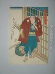 Un Homme Tient Une Branche De Prunier Fleurie by Utagawa Toyokuni Iii