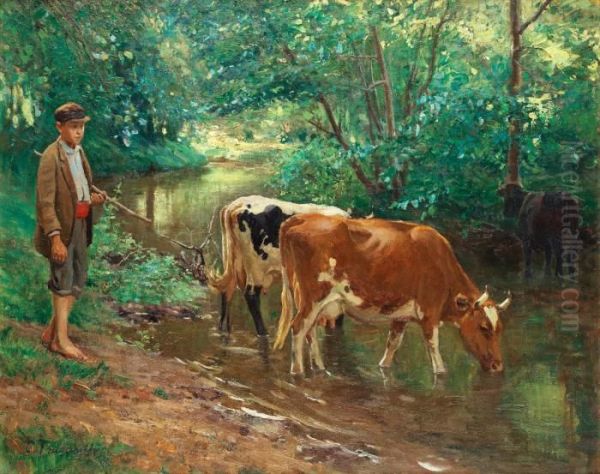 Young Herdsman With Cattle - view 1