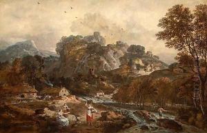 Mountain Landscape with Washerwomen and Fisherman by Francesco Zuccarelli