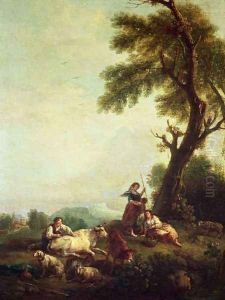 Landscape with Peasants Watching a Herd of Cattle by Francesco Zuccarelli