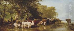 Troupeau De Vaches S'abreuvant by Constant Troyon