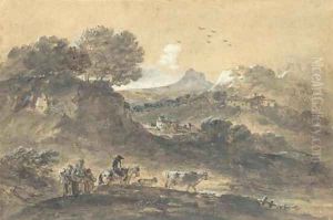 An extensive mountainous landscape with herdsmen by Francesco Zuccarelli