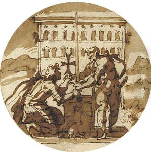 A Knight Hospitaller swearing an oath by Jacopo Zucchi