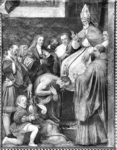 Pope Gregory VII (b.1020) absolving Emperor Henry IV (1050-1106) by Federico Zuccaro