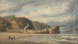 Figures On The Beach Before The Harbour Wall, Clovelly, Devon by William Turner