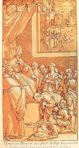 Emperor Henri IV (1050-1106) at the feet of Pope Gregory VII (1020-85) engraved by Nicolas Le Sueur (1691-1764) by Federico Zuccaro