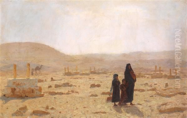 Femme Et Enfants Dans Le Desert - view 1