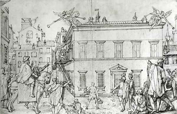 Michelangelo on horseback, visiting an artist - view 1