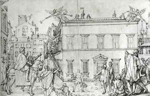 Michelangelo on horseback, visiting an artist by Federico Zuccaro